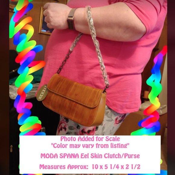 MODA SPANA Eel Skin Clutch/Purse, Tan - Picture 16 of 16
